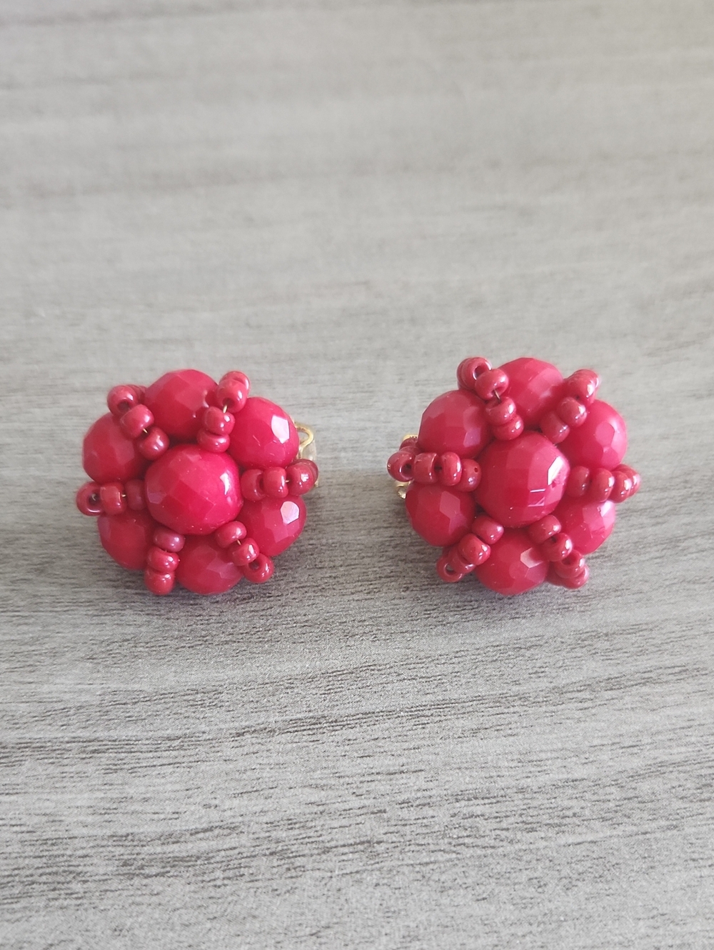 Unbranded Red Beaded Cluster Stud Earrings